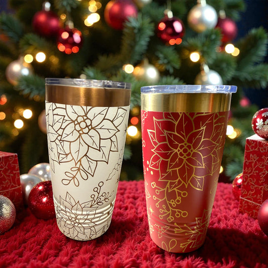 Festive Poinsettia Engraved Tumbler