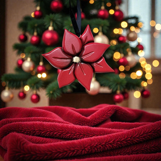 Holiday Bloom Keepsake • Hand-Carved Poinsettia Ornament