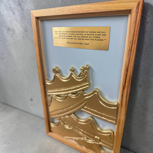 Victory Realized Christian Wall Art | Revelation 4:10-11 Inspired Scripture Decor | Providence Collection