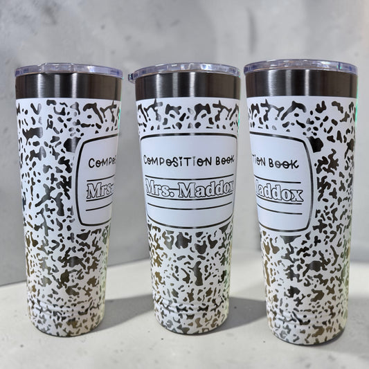 Cuaderno de composición con vaso grabado personalizado, estilo nostálgico, regalos para el regreso a clases, regalos de agradecimiento para maestros, nostálgicos de los años 90
