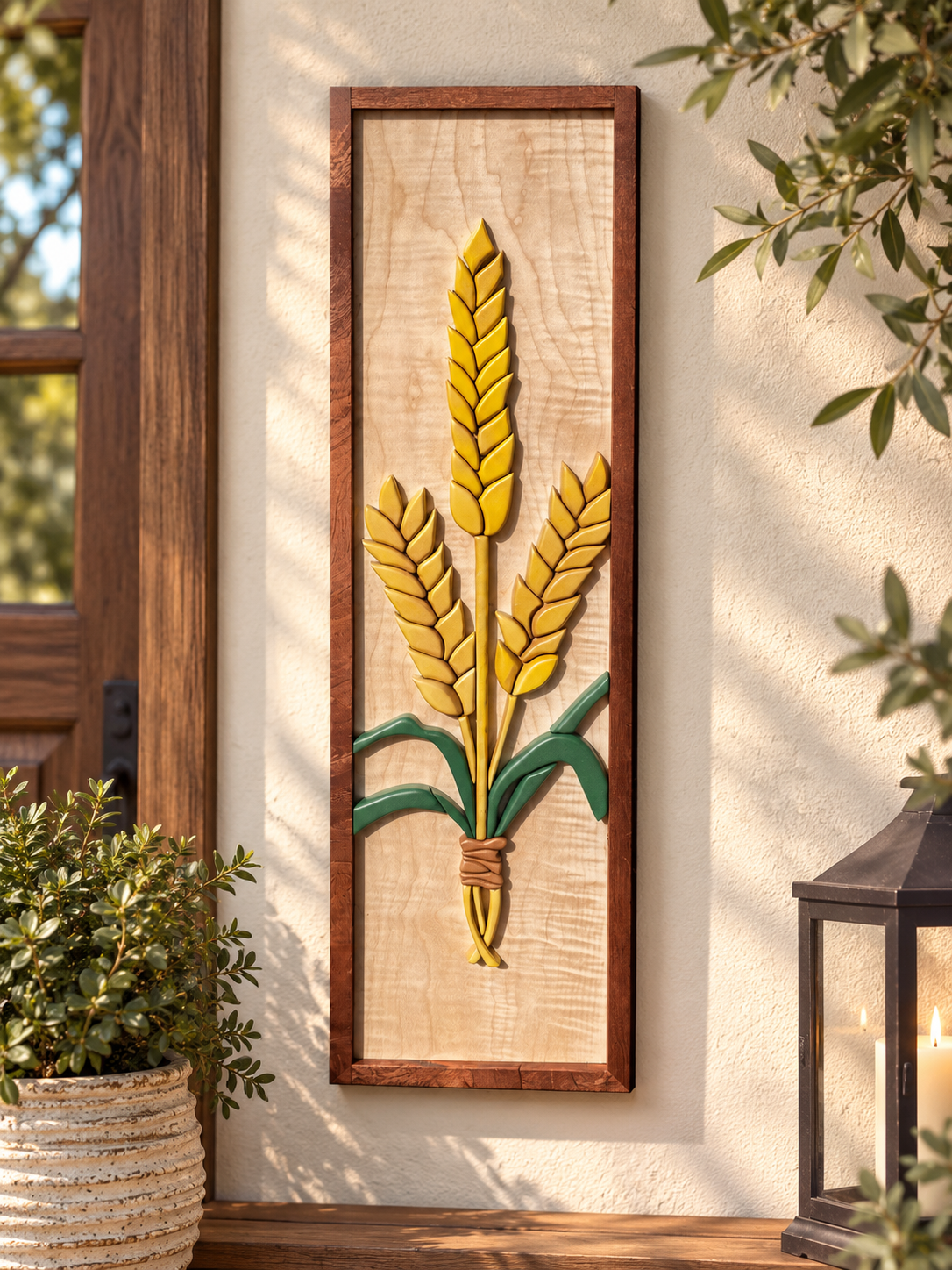 Layered Wood Wheat Wall Art – Original Sapele Frame Piece