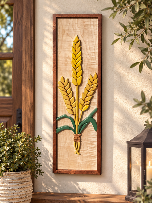 Layered Wood Wheat Wall Art – Original Sapele Frame Piece