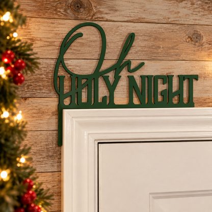 Oh Holy Night door corner decoration, green script
