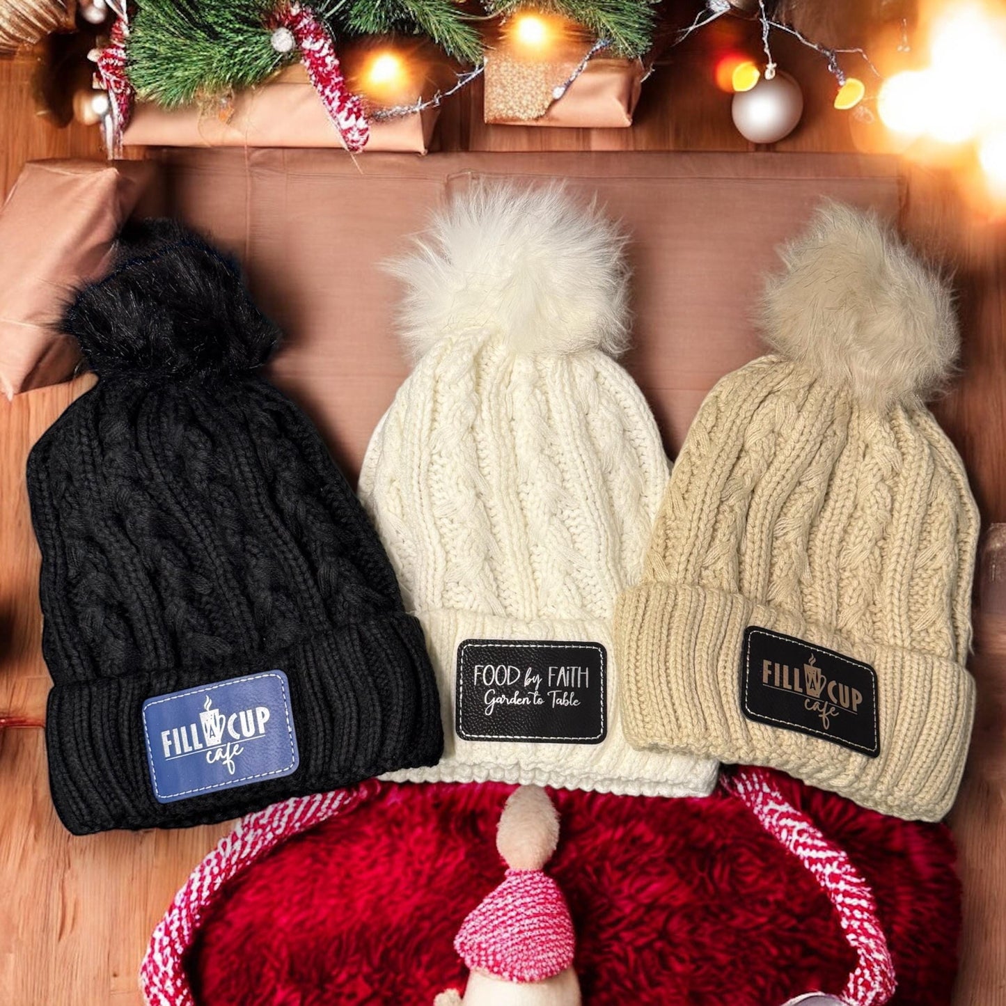 Gorro de invierno personalizado con parche de cuero, gorro promocional para negocios, regalo de Navidad para amigos, regalo para mamá o hermana, gorro de punto.