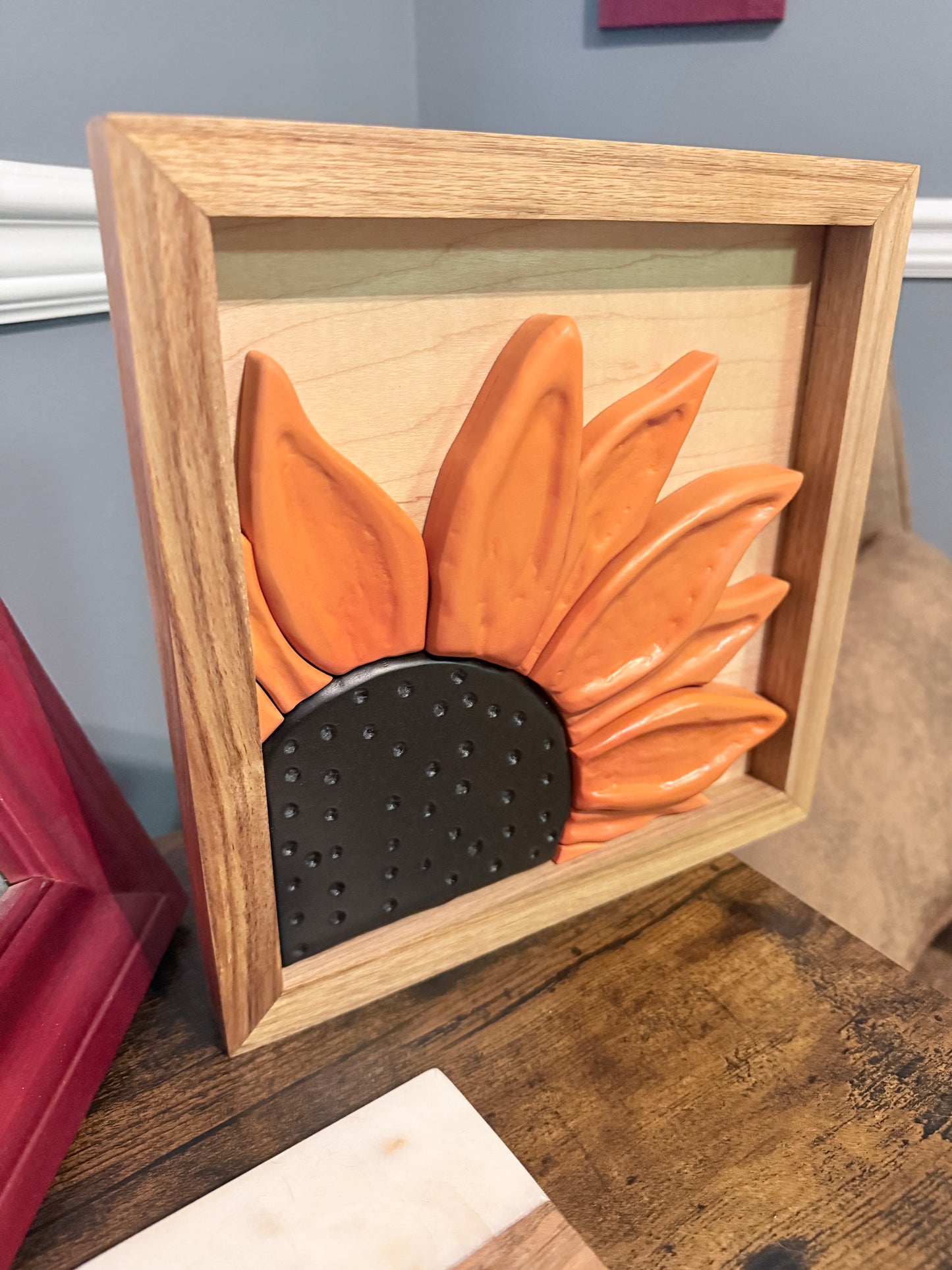Carved Sunflower Wood Art | Framed Botanical Wall Decor