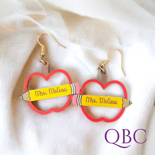 Pendientes de agradecimiento para maestros hechos a mano y personalizados con nombre, divertidos pendientes de agradecimiento, pendientes colgantes con forma de manzana, regreso a clases.
