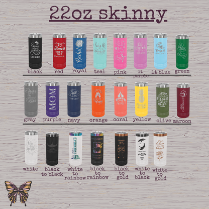 Personalized Graduation Tumbler – 22oz Skinny Stainless Steel with Name & Cap Design