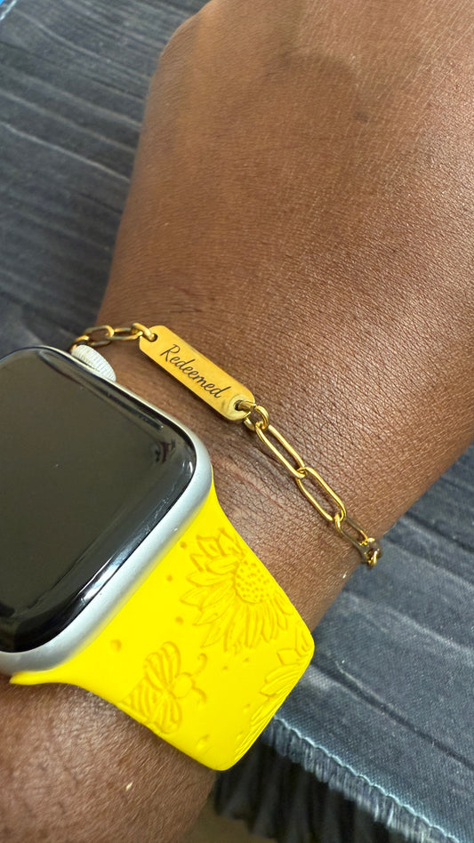 paperclip bracelet engraved with word redeemed