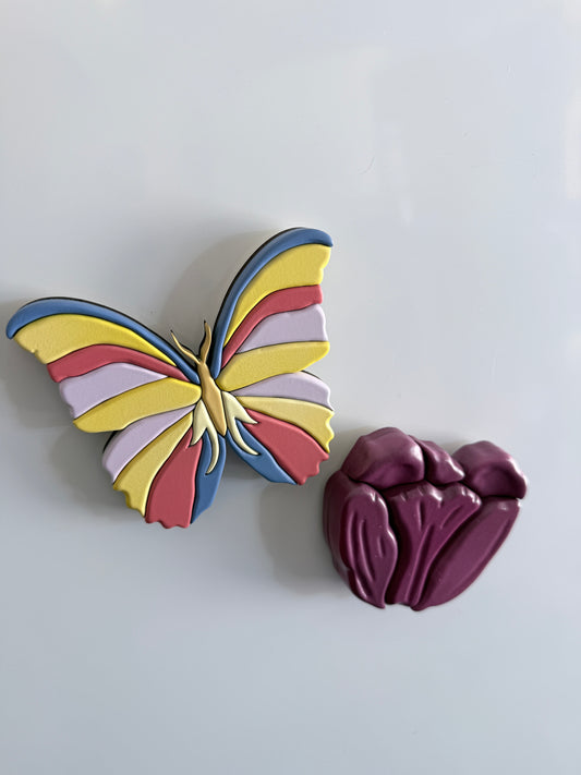 Spring Study | Butterfly & Tulip Dimensional Wood Magnets